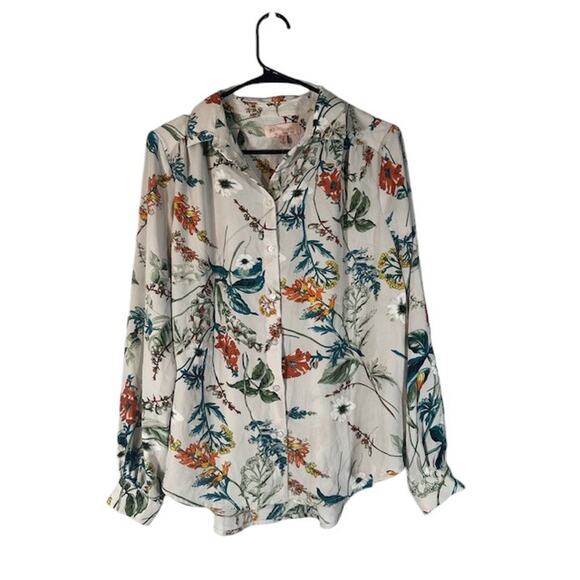 Philosophy White Multicolor Floral Collared Button Down Shirt Women Sz S - Picture 1 of 10